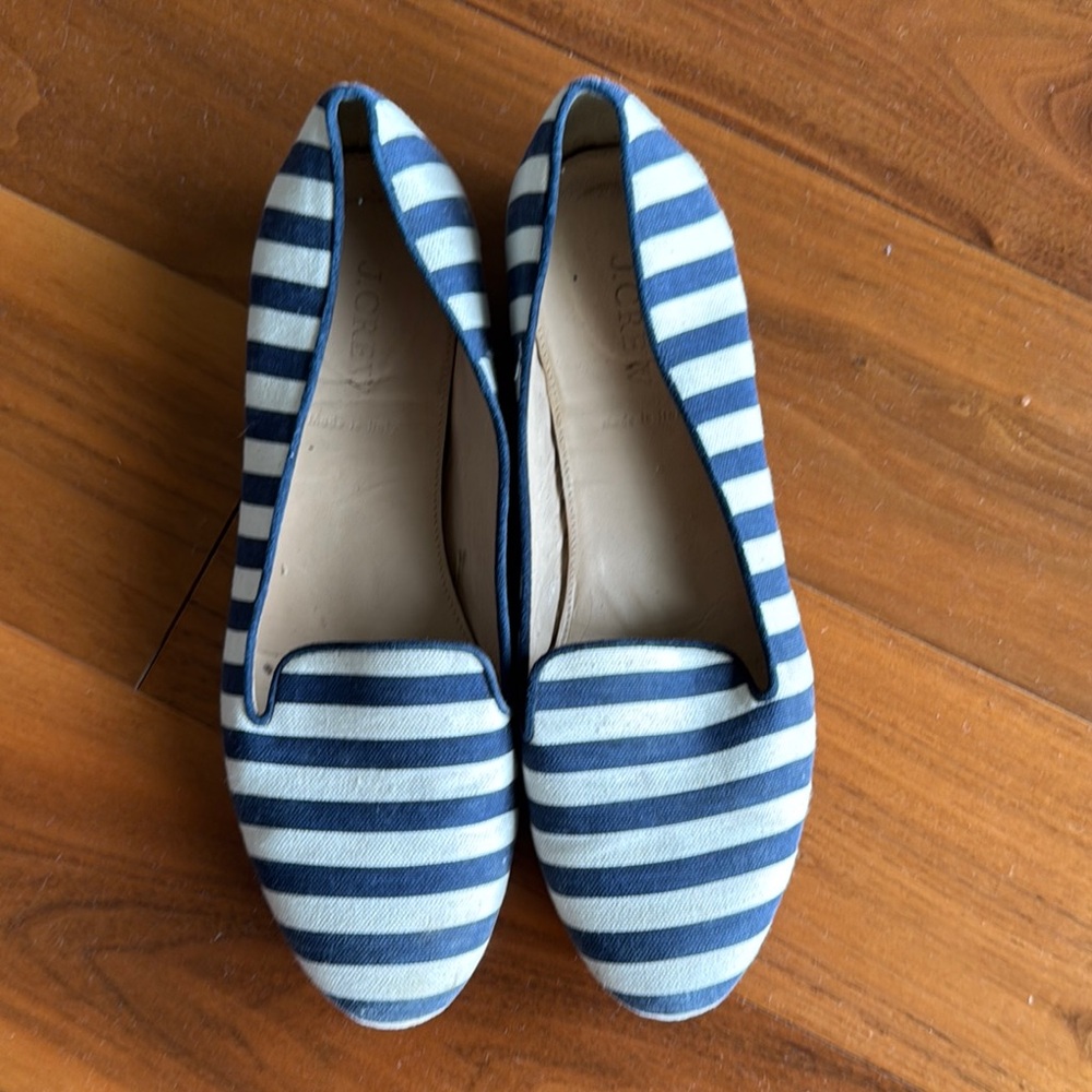 J. Crew Blue and White Striped loafers